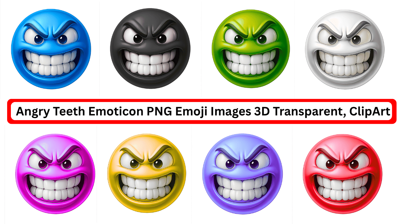Grid of 3D angry emojis with clenched teeth in various colors on transparent Grid of 3D angry emojis with clenched teeth in various colors on transparent background. Grid of 3D angry emojis with clenched teeth in various colors on transparent background
