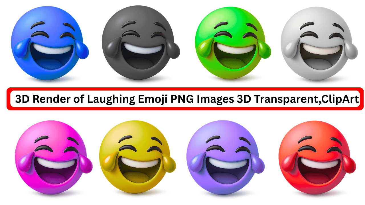 Set of 3D colorful laughing emoji PNGs with transparent background and clipart style