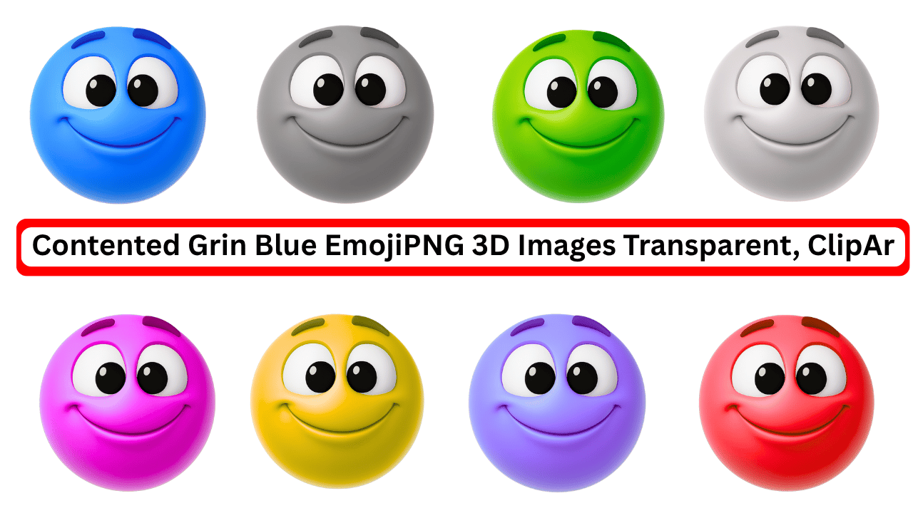 Colorful 3D emoji faces with contented grins in multiple colors and transparent backgrounds