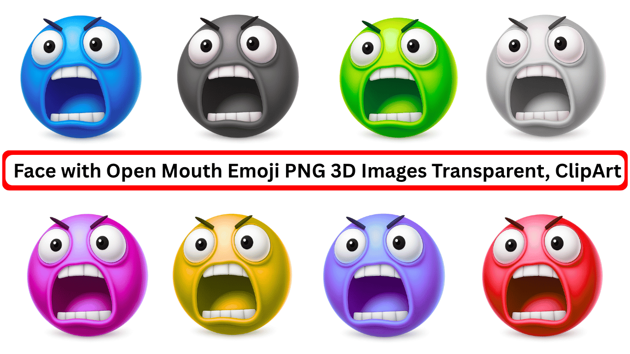 3D face with open mouth emoji PNG in colorful transparent clipart for reactions