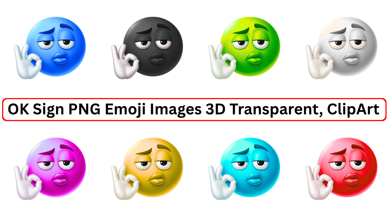 Set of 3D Colorful OK Sign Emojis – PNG Transparent ClipArt in Multiple Expressions