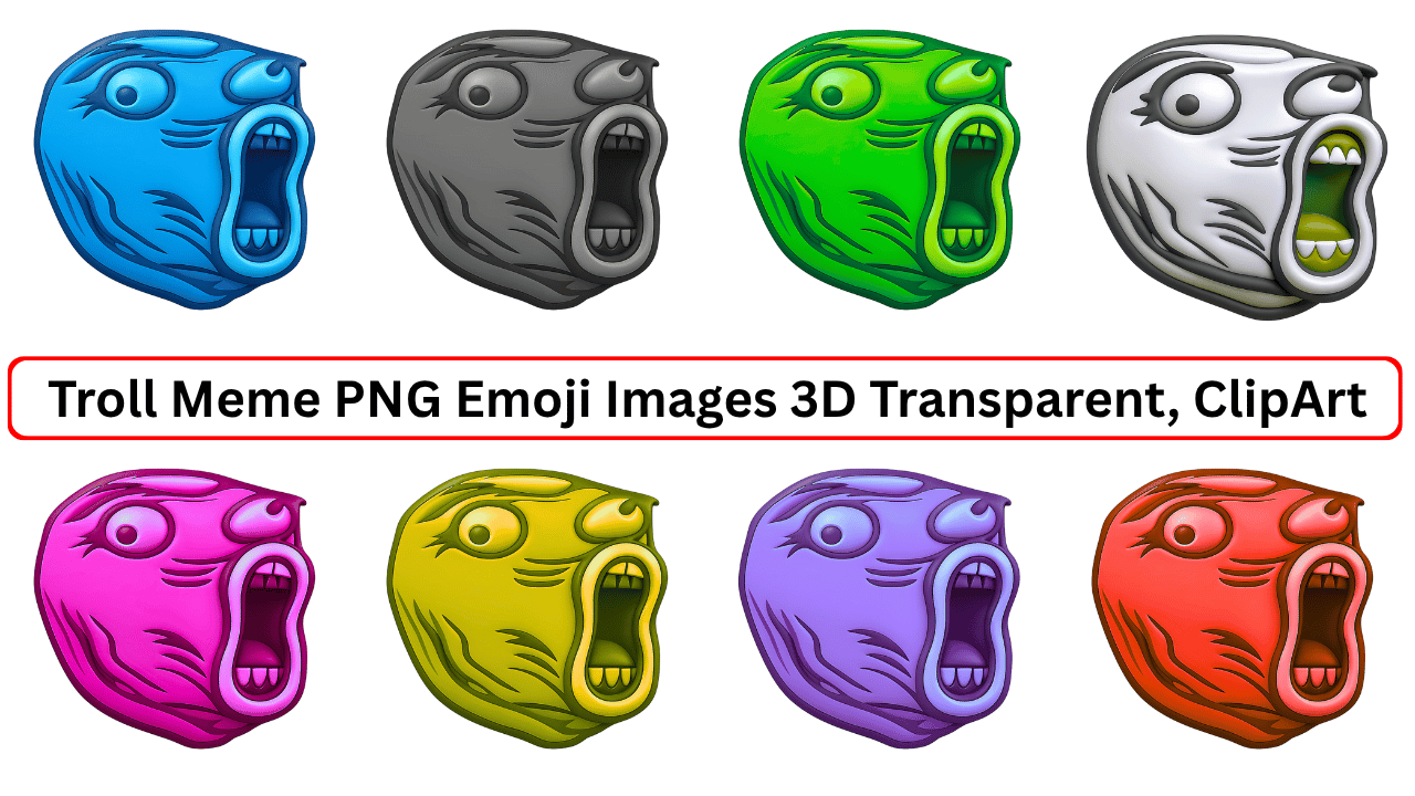 Colorful 3D Troll Meme Faces PNG – Reaction Emoji ClipArt with Transparent Background