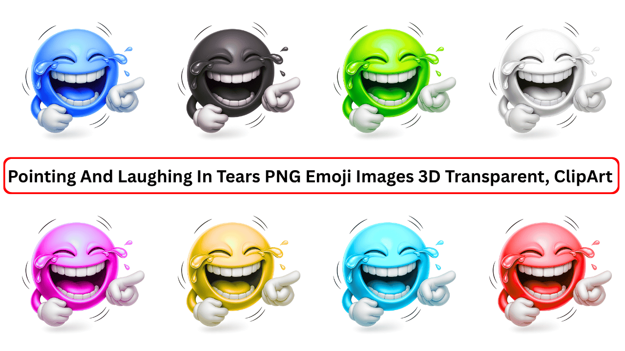 3D pointing and laughing emoji PNG pack in multiple colors with tears of joy – transparent background funny cartoon clipart