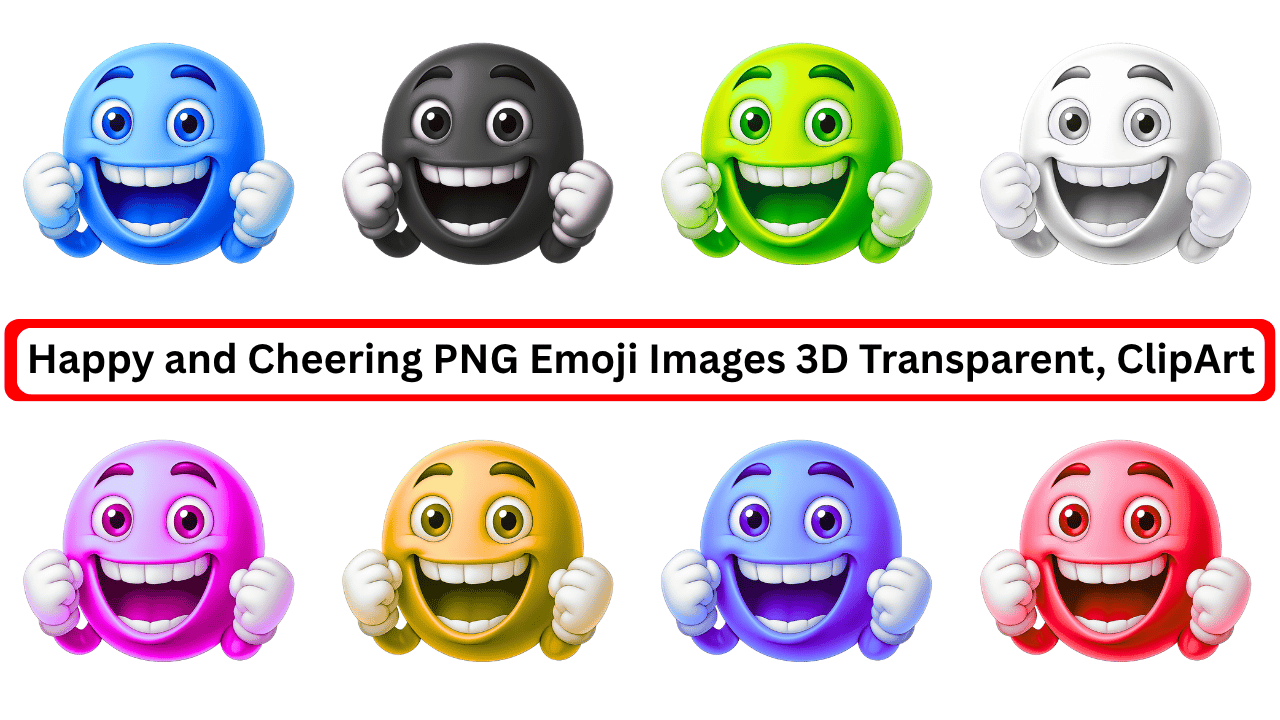 Colorful 3D Happy and Cheering Emoji PNG Pack – Transparent ClipArt Emoticons