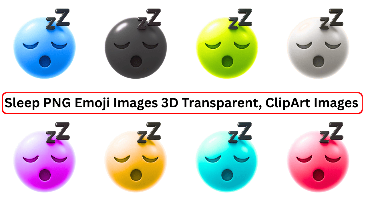 Download cute 3D Sleep PNG Emojis in 8 colors with transparent backgrounds—perfect for blogs, memes, reels, and creative designs.