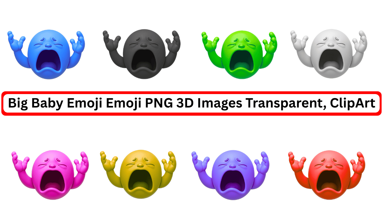 3D crying big baby emoji set in 9 colors with transparent backgrounds for ClipArt use