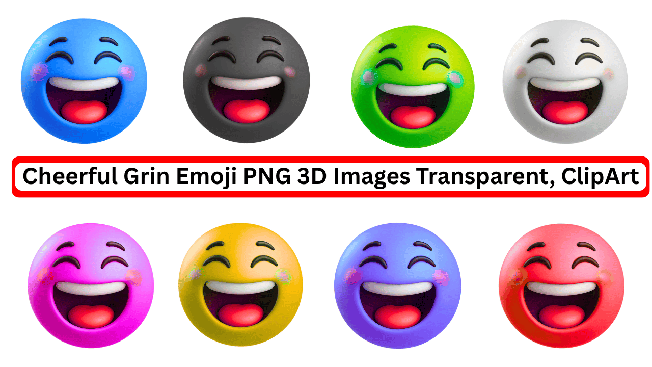 Colorful cheerful grin emoji 3D PNG images collection clipart set