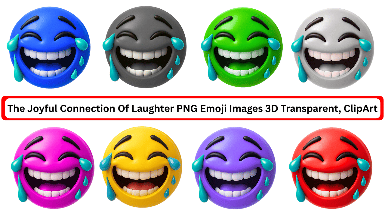 Colorful 3D laughing emojis with tears in different colors, expressing joy and humor.