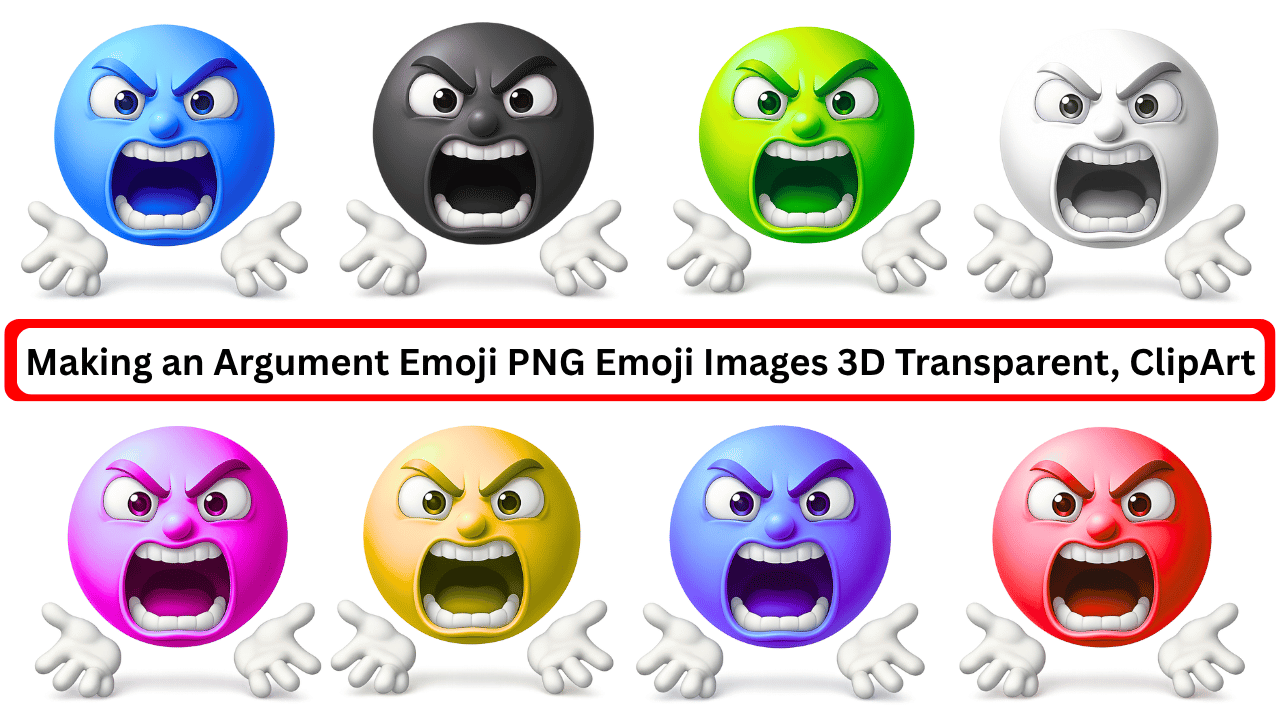 Colorful 3D angry emojis arguing with hands raised in different emotional expressions