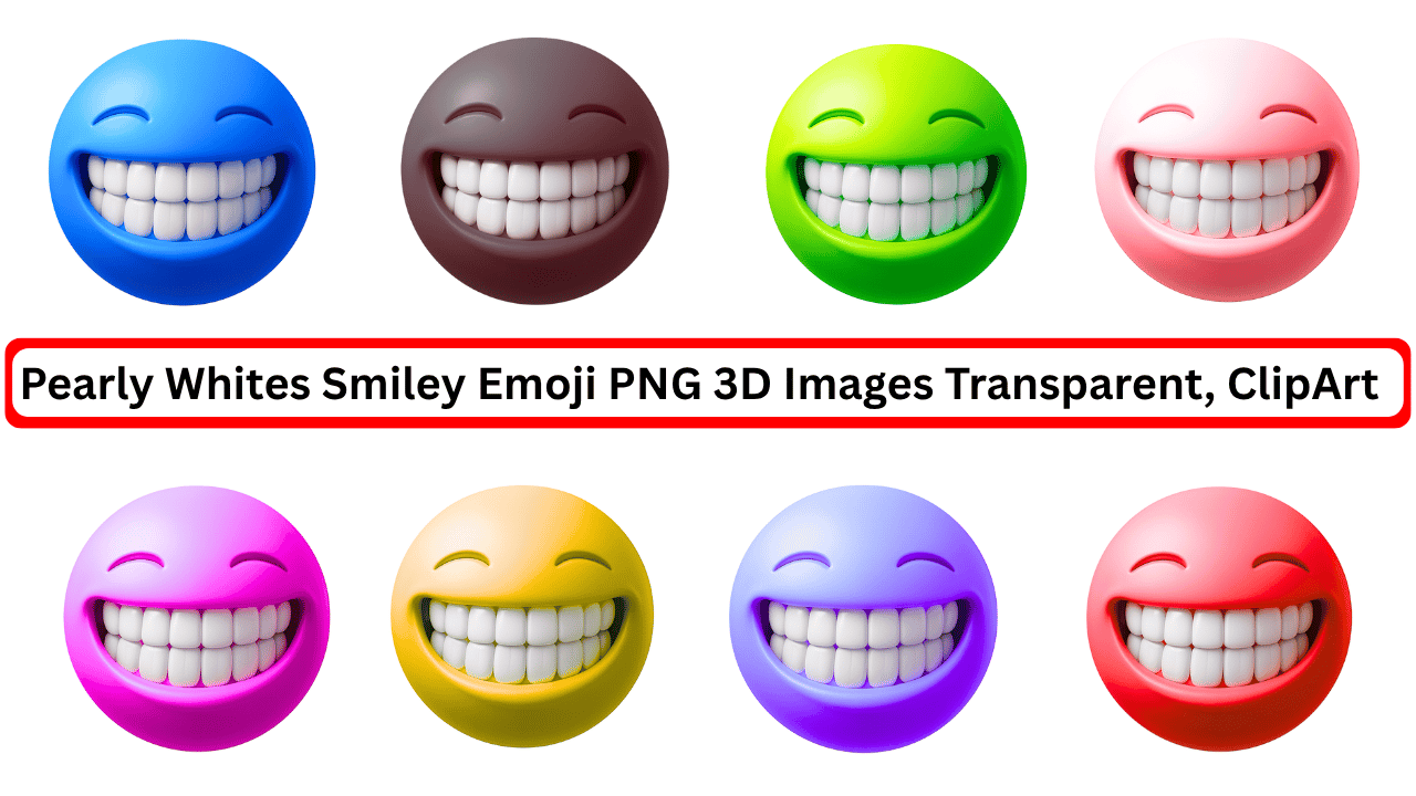 Colorful 3D smiley face emojis with big toothy grins and transparent backgrounds