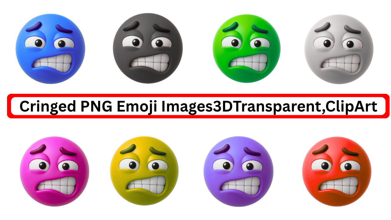 Set of colorful 3D cringed emojis with transparent background for clipart and reactions.