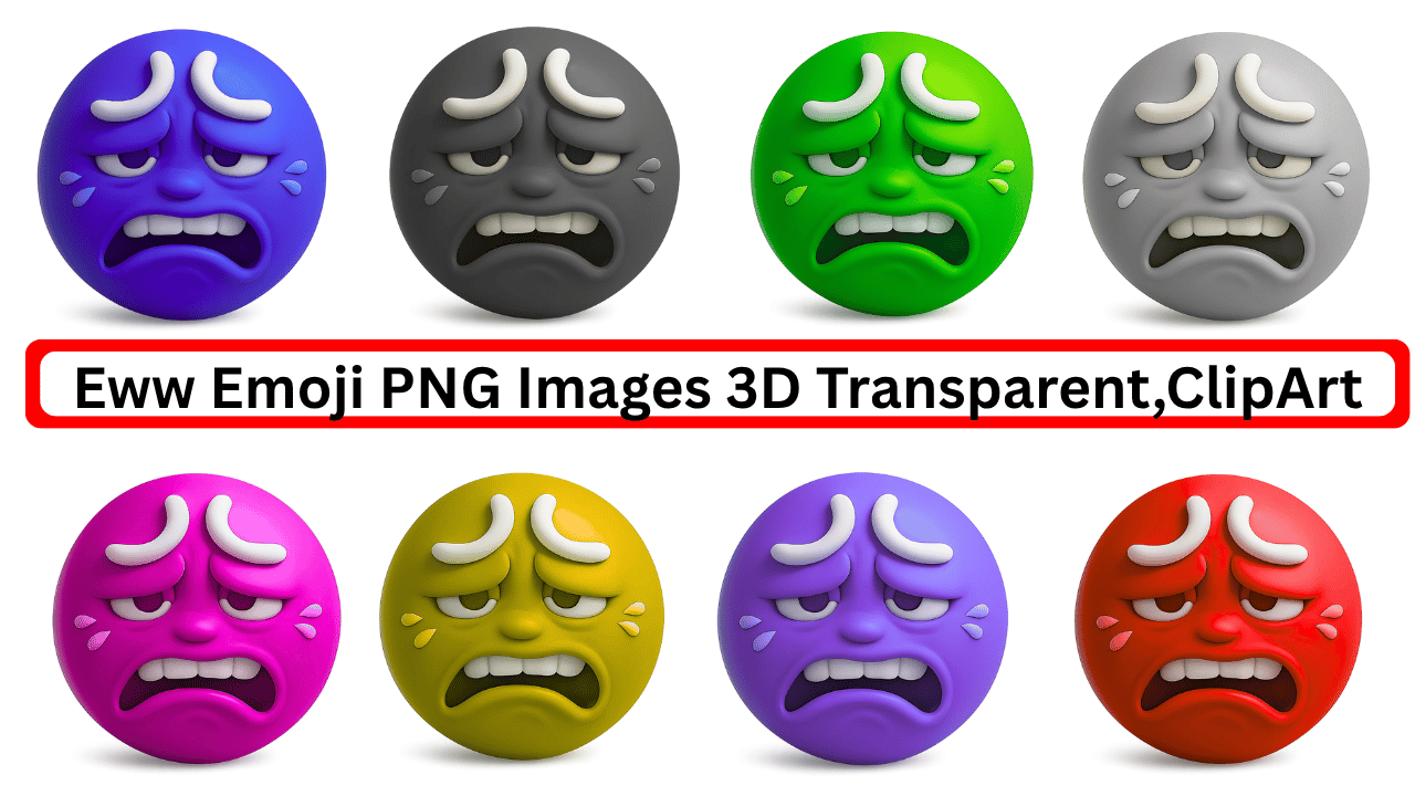 Colorful 3D eww emoji collection with various disgusted expressions on transparent background