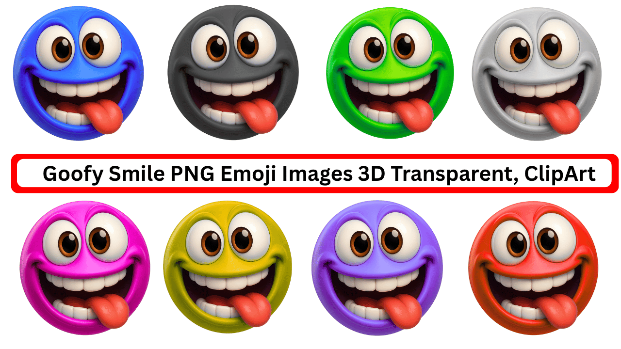 Colorful 3D goofy emoji collection with silly smiles and tongues sticking out