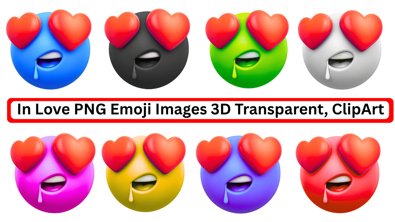 3D multicolor in love emojis with heart eyes and drooling mouths transparent PNG
