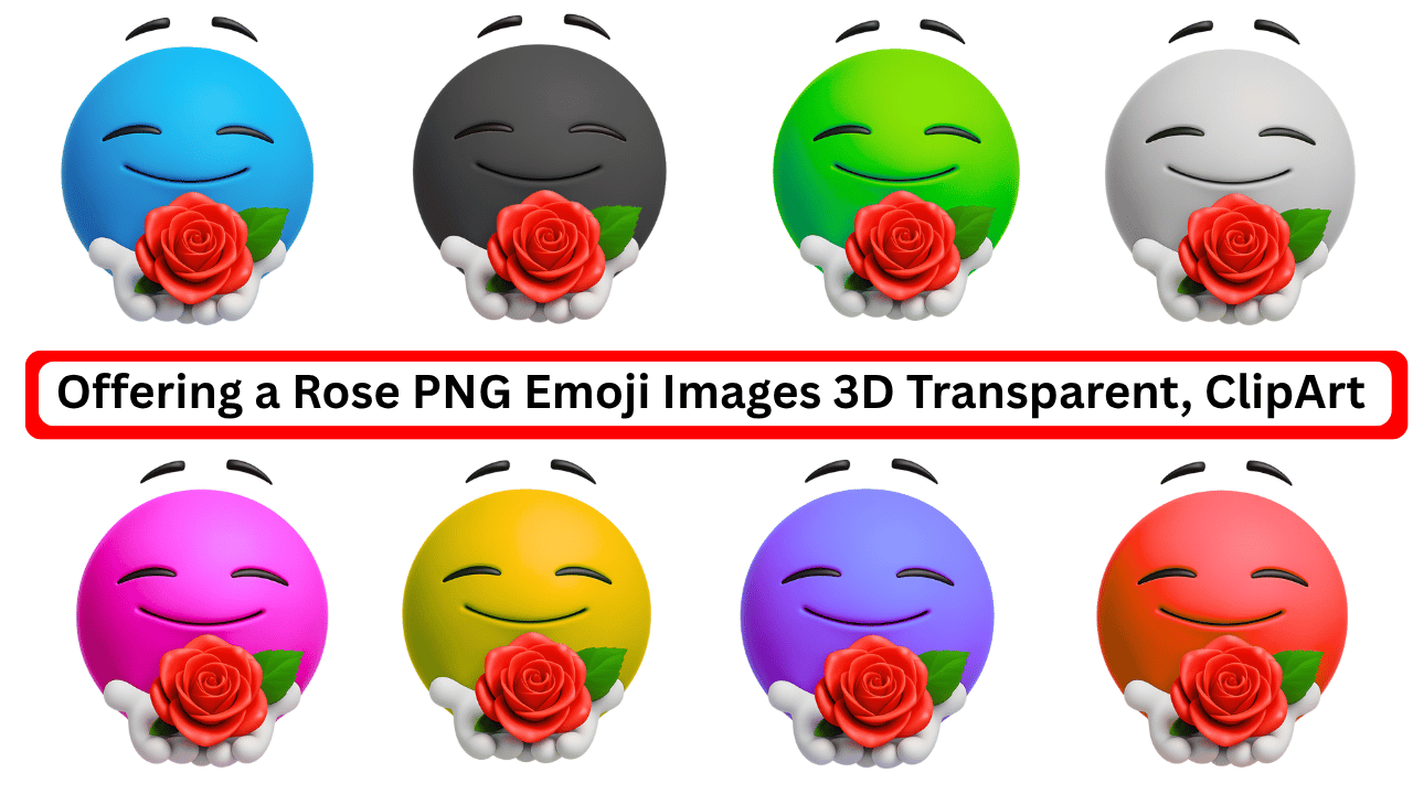 Set of 3D emojis offering red roses in various colors transparent PNG