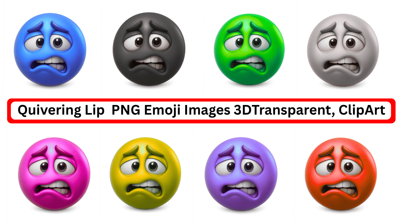Set of 3D quivering lip emojis in various colors with anxious facial expressions