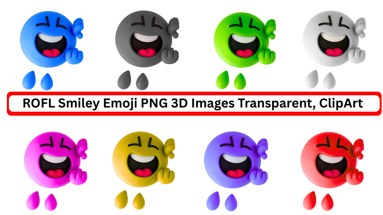 Colorful ROFL smiley emojis in 3D style laughing with tears in multiple vibrant shades