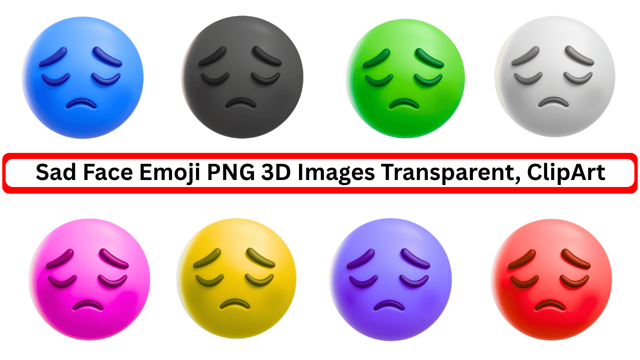 Colorful 3D sad face emojis in various tones showing emotional expressions with transparent background