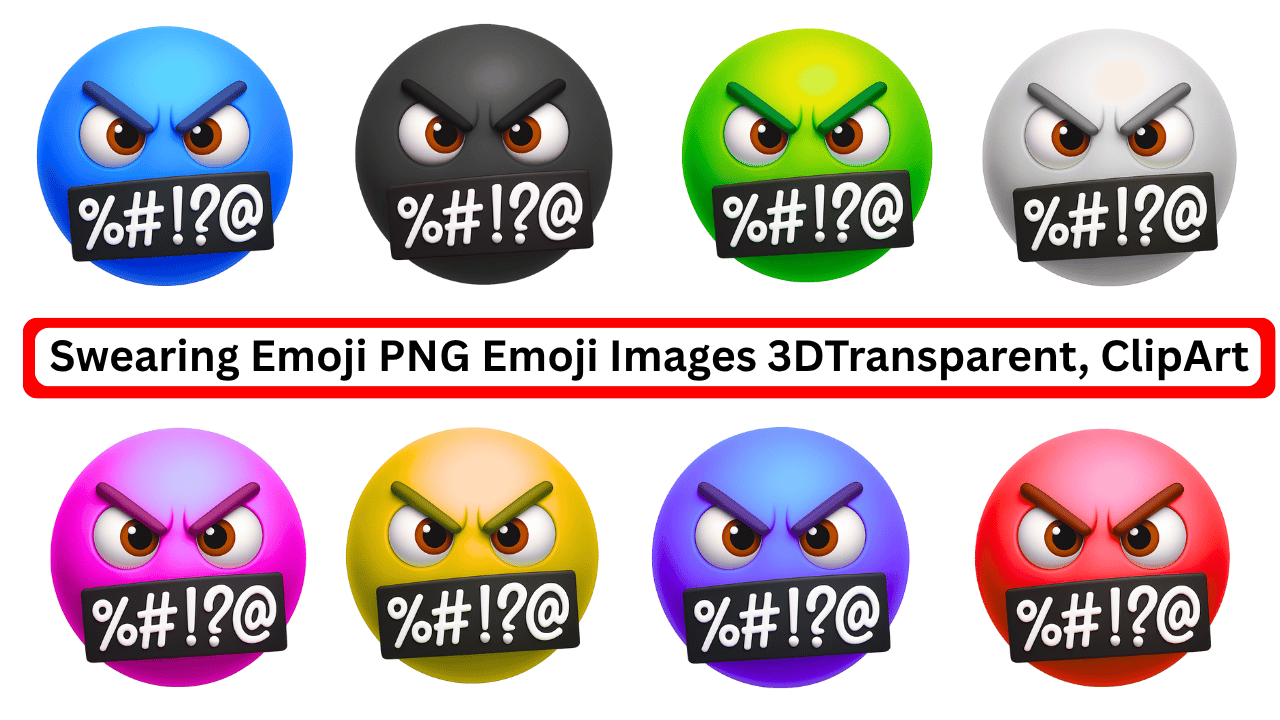 Colorful 3D swearing emoji PNG images with transparent background and censored symbols