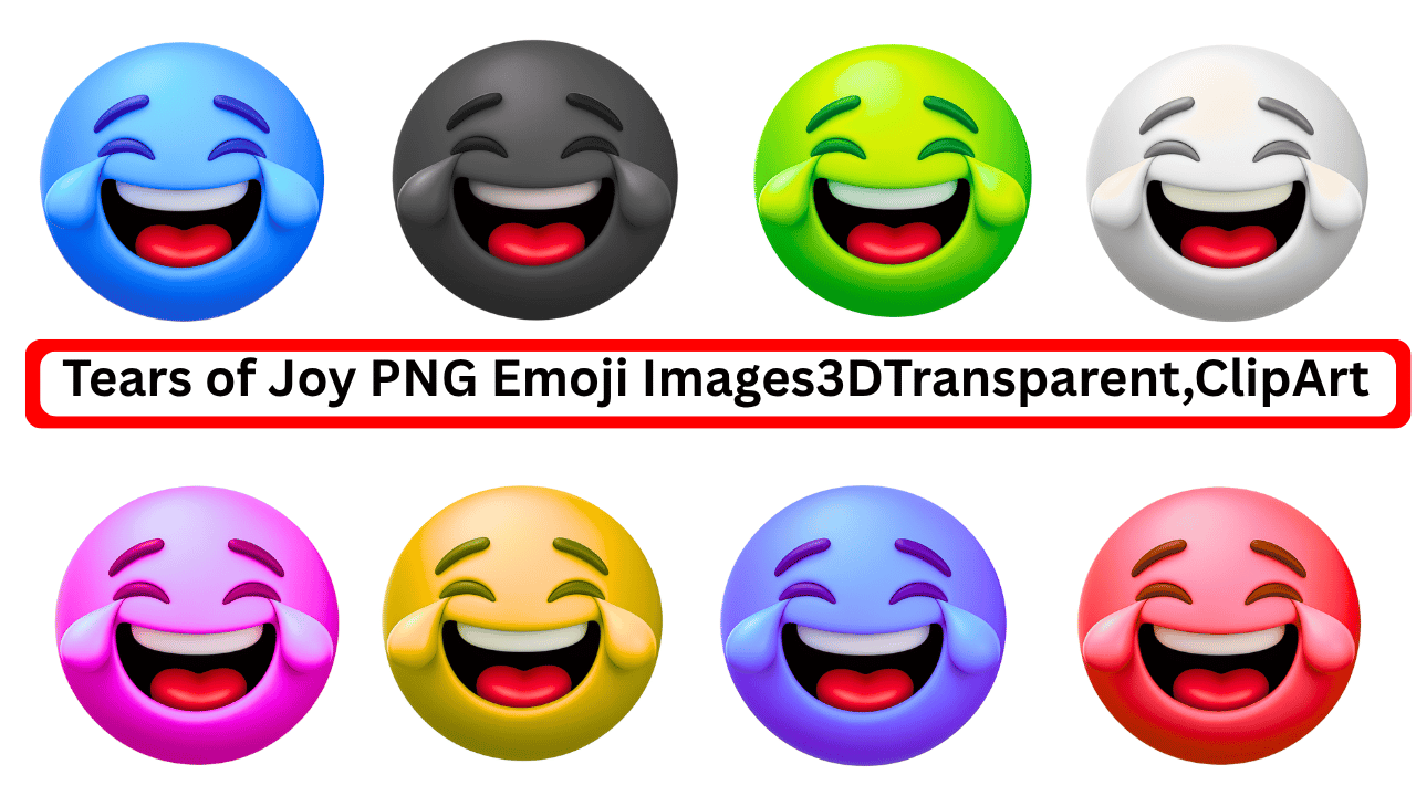 Colorful 3D tears of joy emoji pack with eight funny laughing face styles