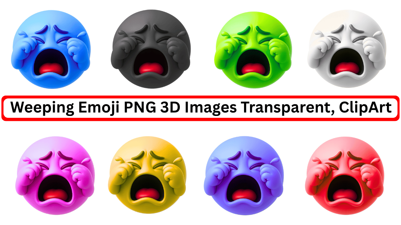 Colorful 3D crying emoji faces in various shades with transparent background and red mouths