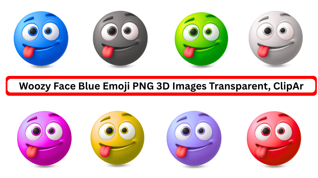 Colorful woozy face emojis 3D PNG collection with tongue out funny expressions