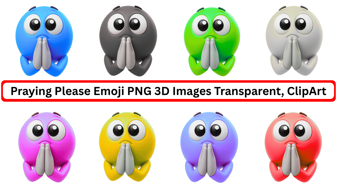 3D praying please emoji clipart in multiple colors with transparent background