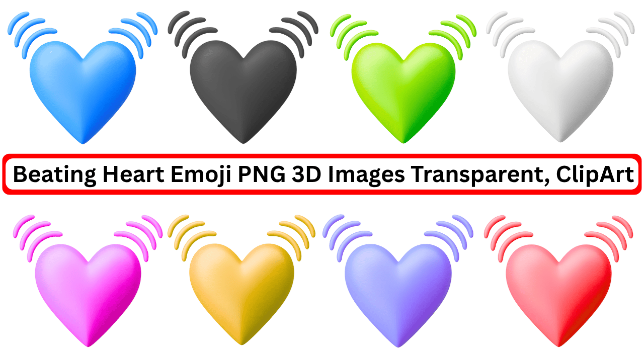 Colorful 3D beating heart emoji PNG set with transparent backgrounds clipart style