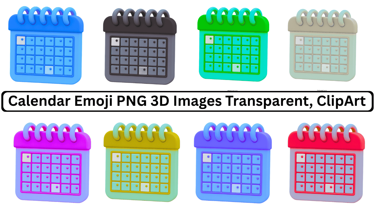 3D colorful calendar emoji collection with spiral rings and transparent PNG background