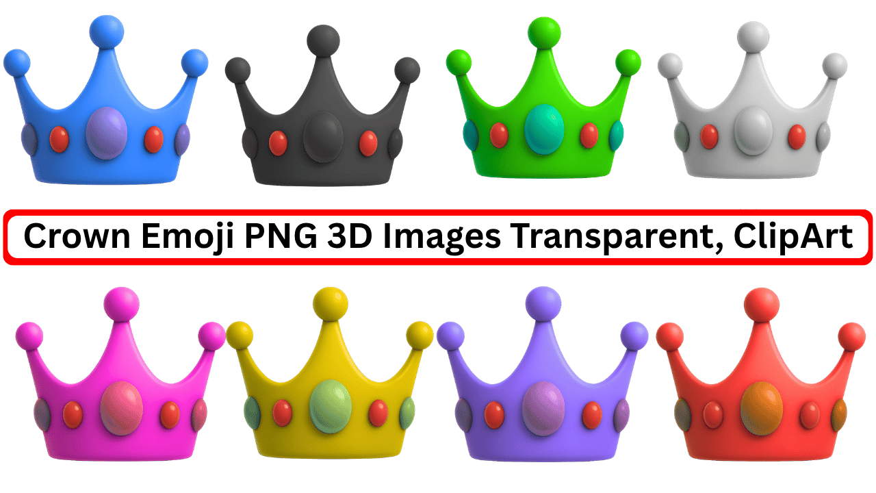 3D colorful crown emoji PNG icons in various colors with transparent background clipart
