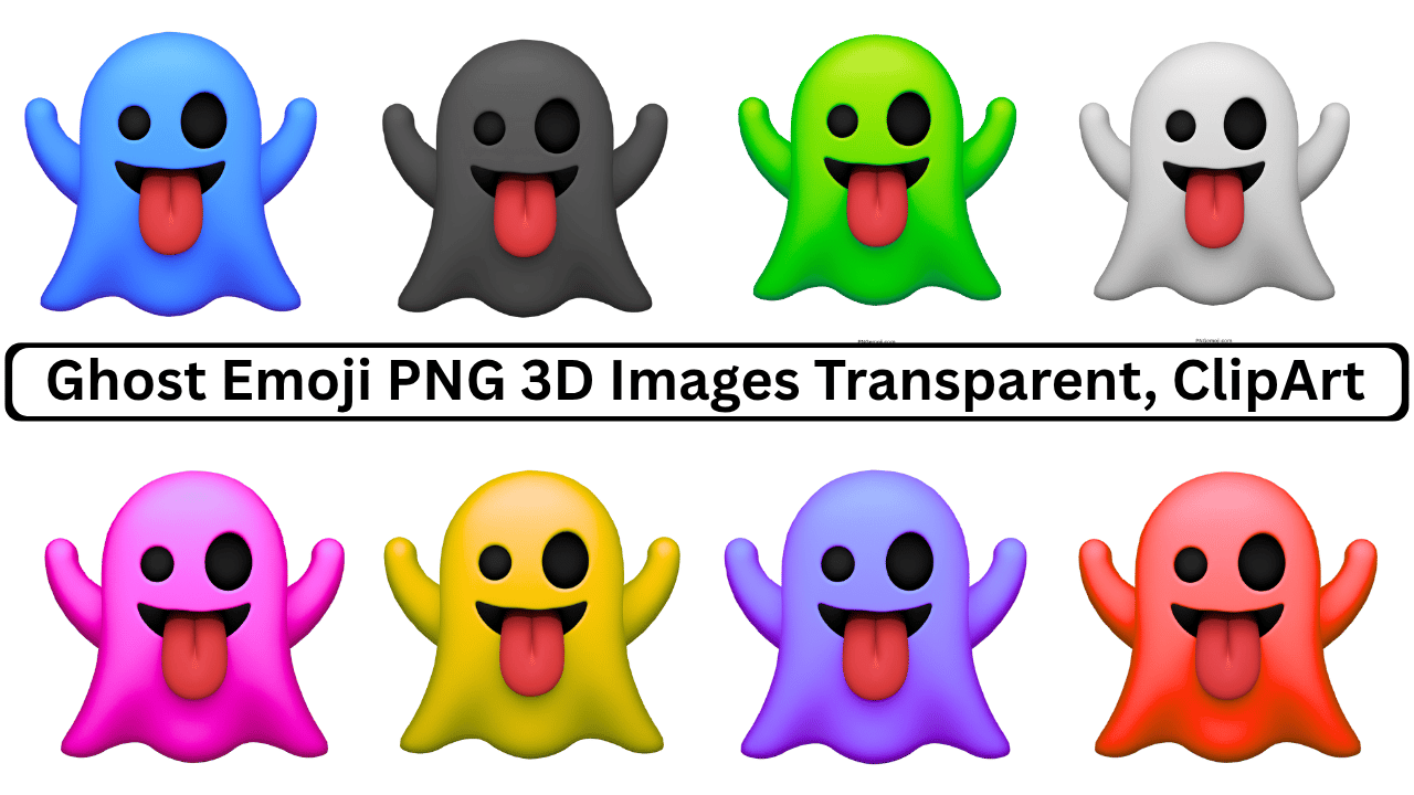 3D ghost emoji pack with multiple colors and transparent PNG clipart design