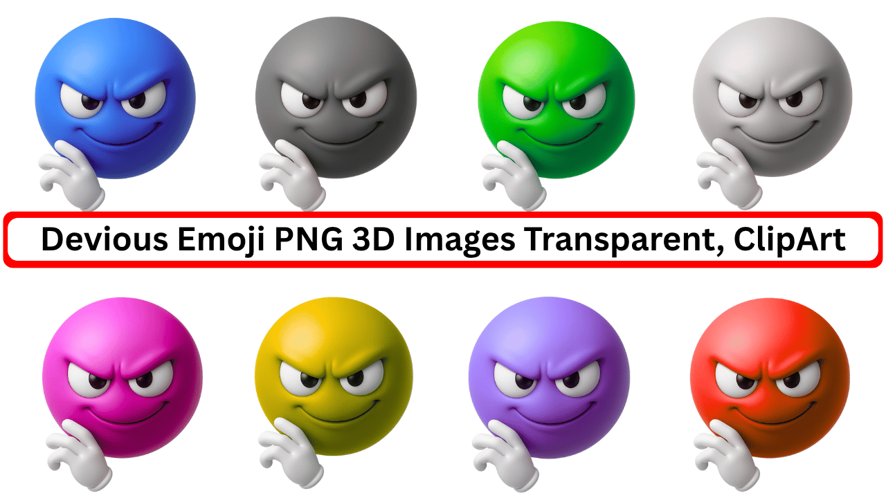 3D devious emoji pack in multiple colors with transparent background for clipart or design