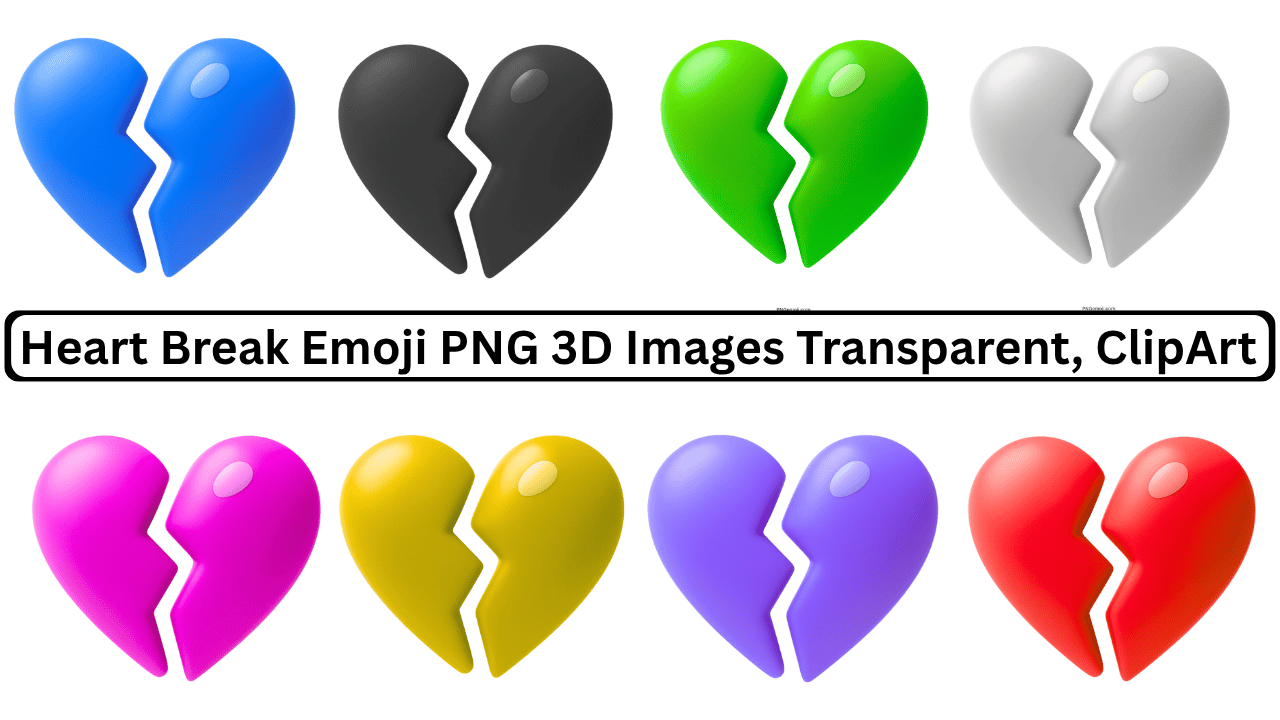 Colorful 3D broken heart emoji clipart PNG for love, pain, sadness, and breakup