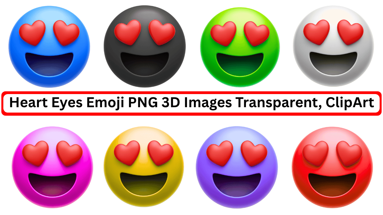 3D colorful heart eyes emoji PNG set with transparent backgrounds, clipart style