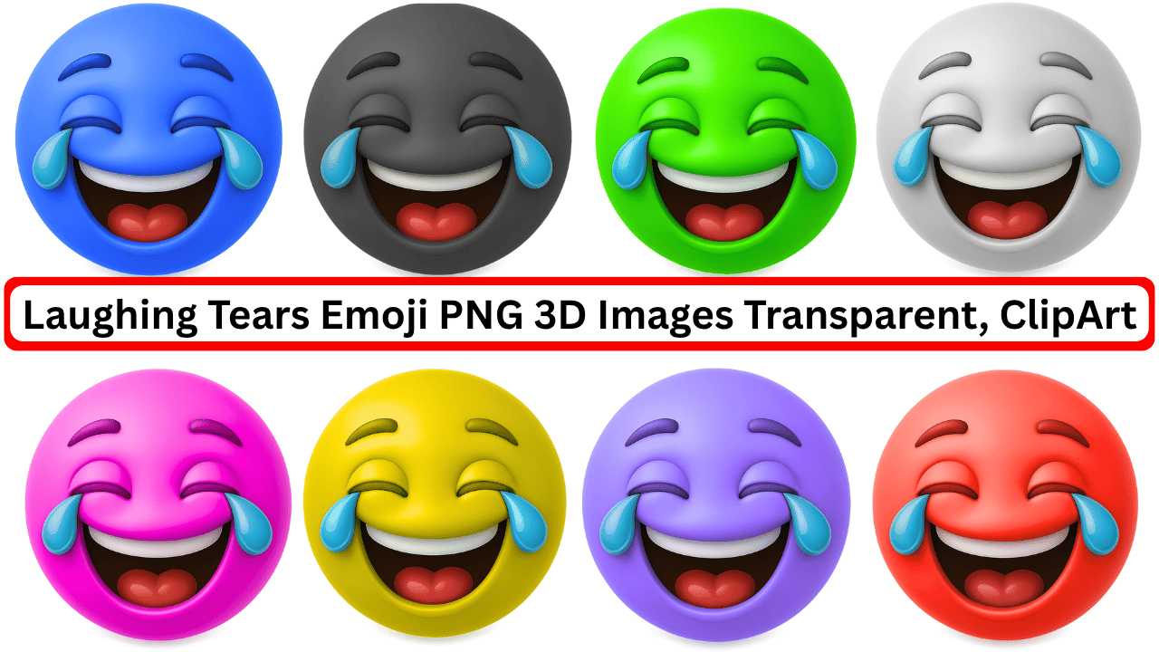 Colorful 3D laughing emojis with tears in blue, pink, green, red, and more shades