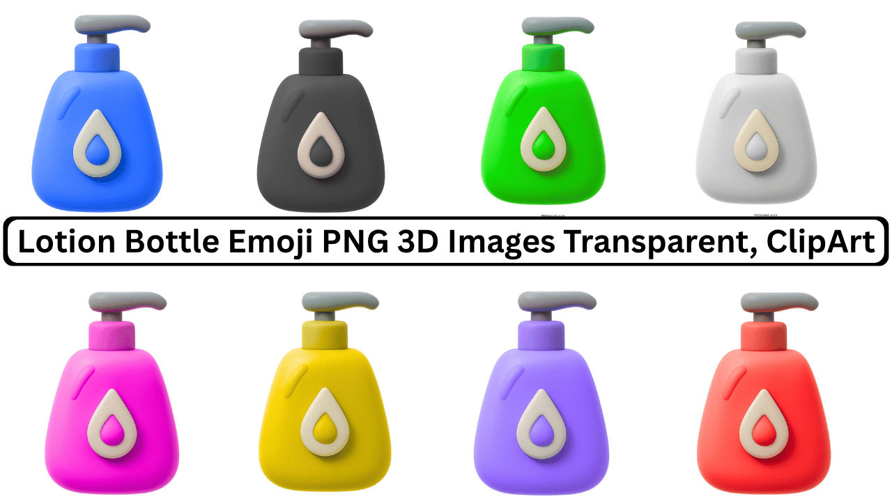 Colorful 3D lotion bottle emoji pack with transparent background in 8 vibrant colors