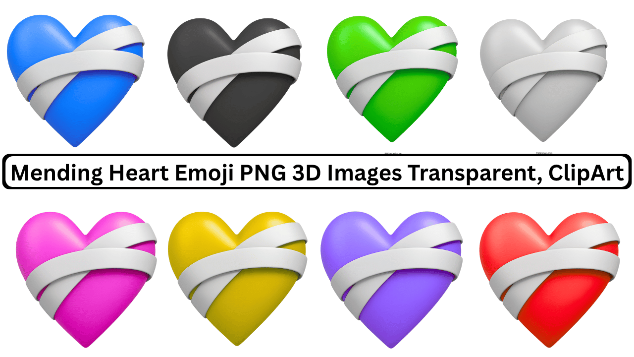 Colorful 3D mending heart emoji PNG set with transparent background for clipart use