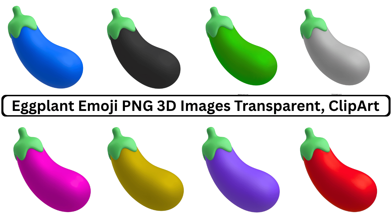 3D multicolor eggplant emoji icons in different shades with transparent background