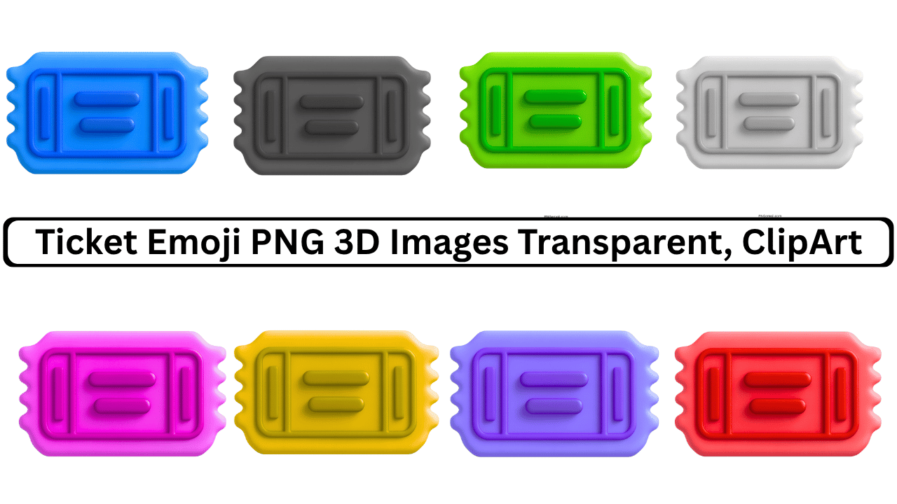 3D colorful ticket emoji PNG set with transparent background for digital clipart use