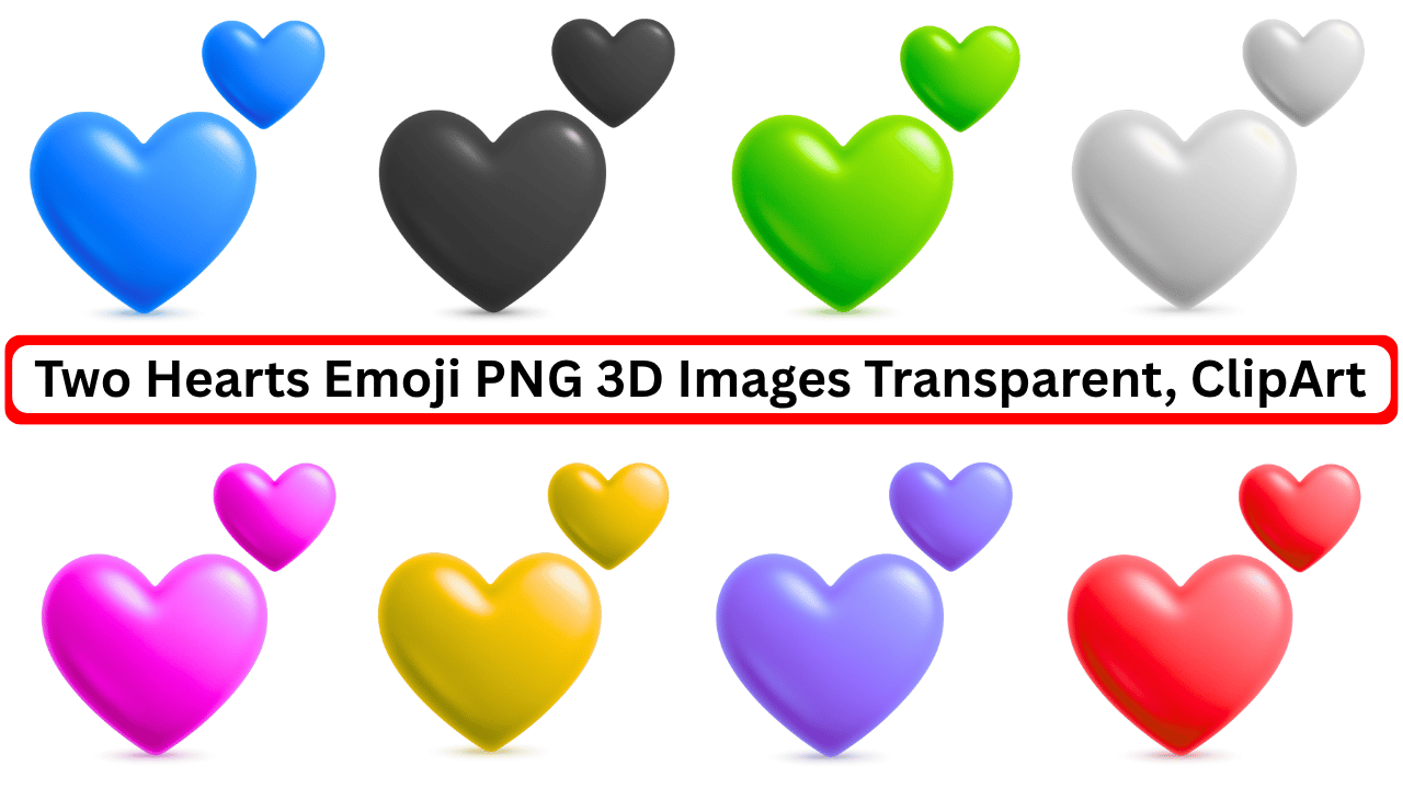 Colorful 3D two hearts emoji set in PNG format with transparent background