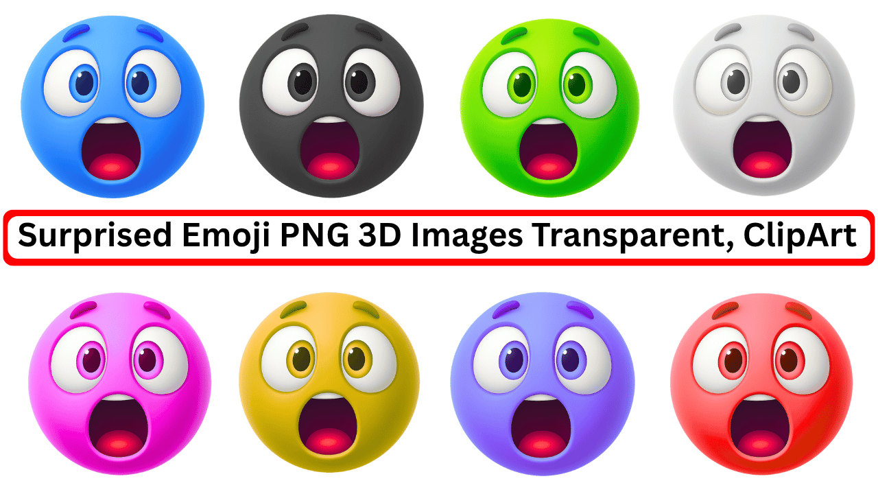 Colorful 3D surprised emoji PNGs with open mouths and wide eyes for expressive reactions