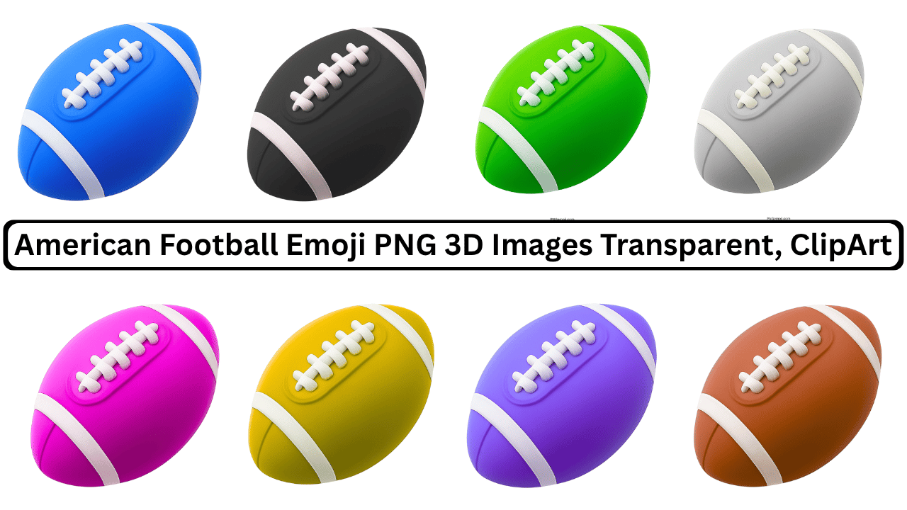 Set of colorful 3D American football emojis in various colors with transparent background