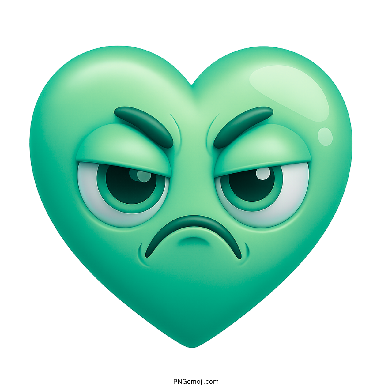 Annoyed mint green heart emoji with expressive brows and frustrated face