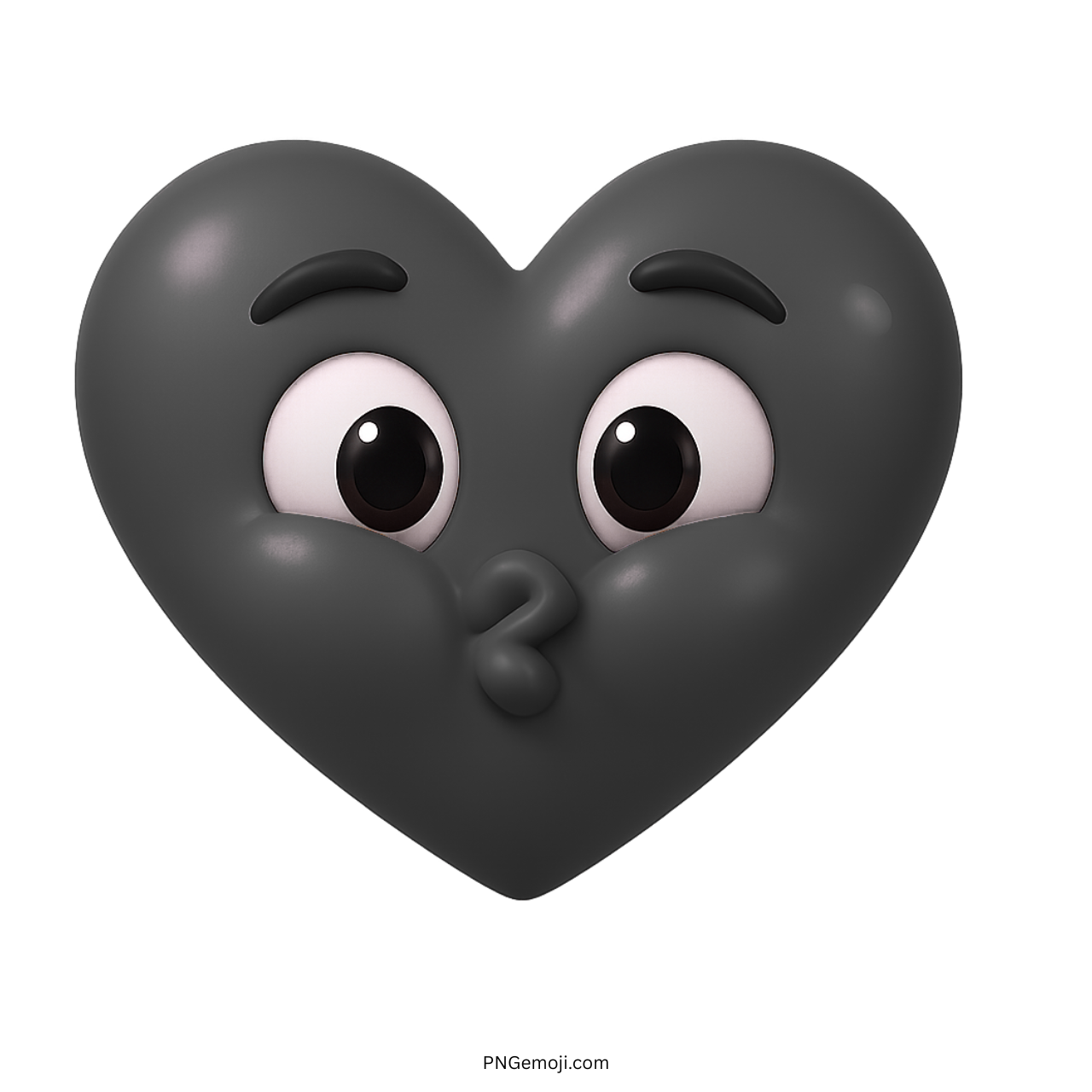 3D black heart emoji holding breath with puffed cheeks and wide cartoon eyes