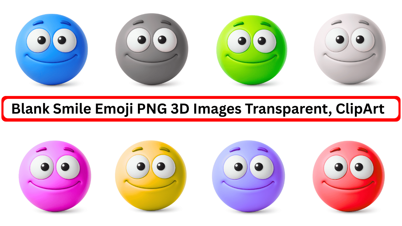colorful 3D blank smile emoji PNG transparent clipart with happy faces