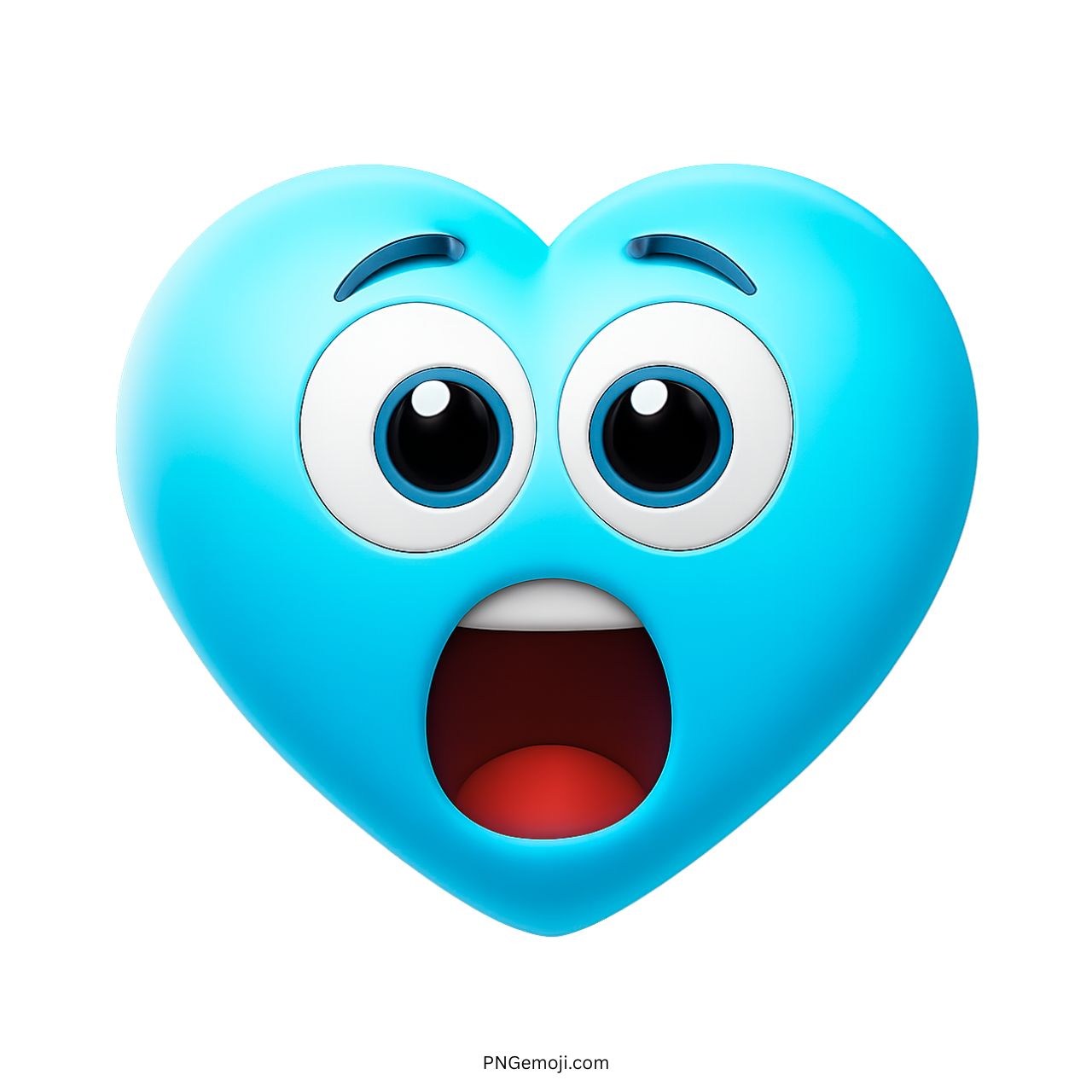 3D blue heart emoji with shocked face, wide eyes and open mouth