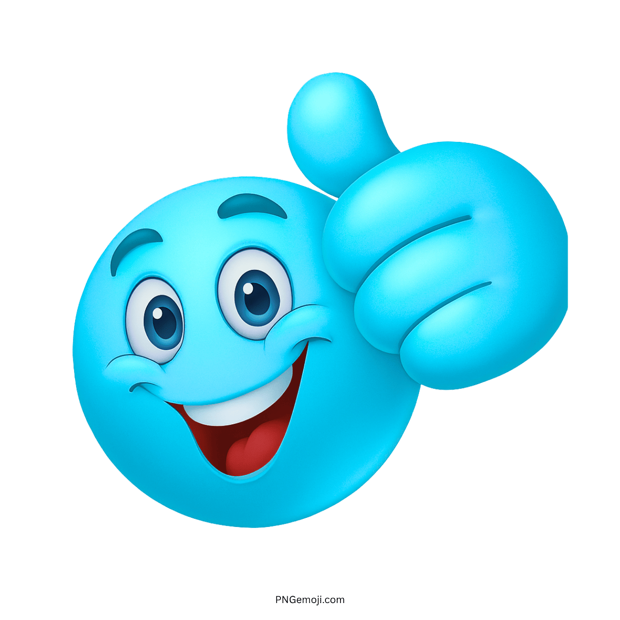 Blue emoji with thumbs-up gesture and a happy smile.