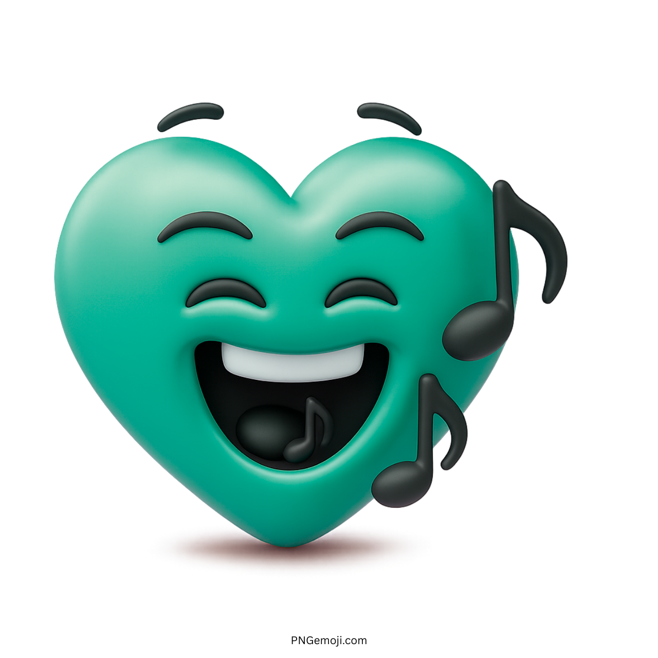 3D blue heart emoji happily singing with musical notes and smiling expression