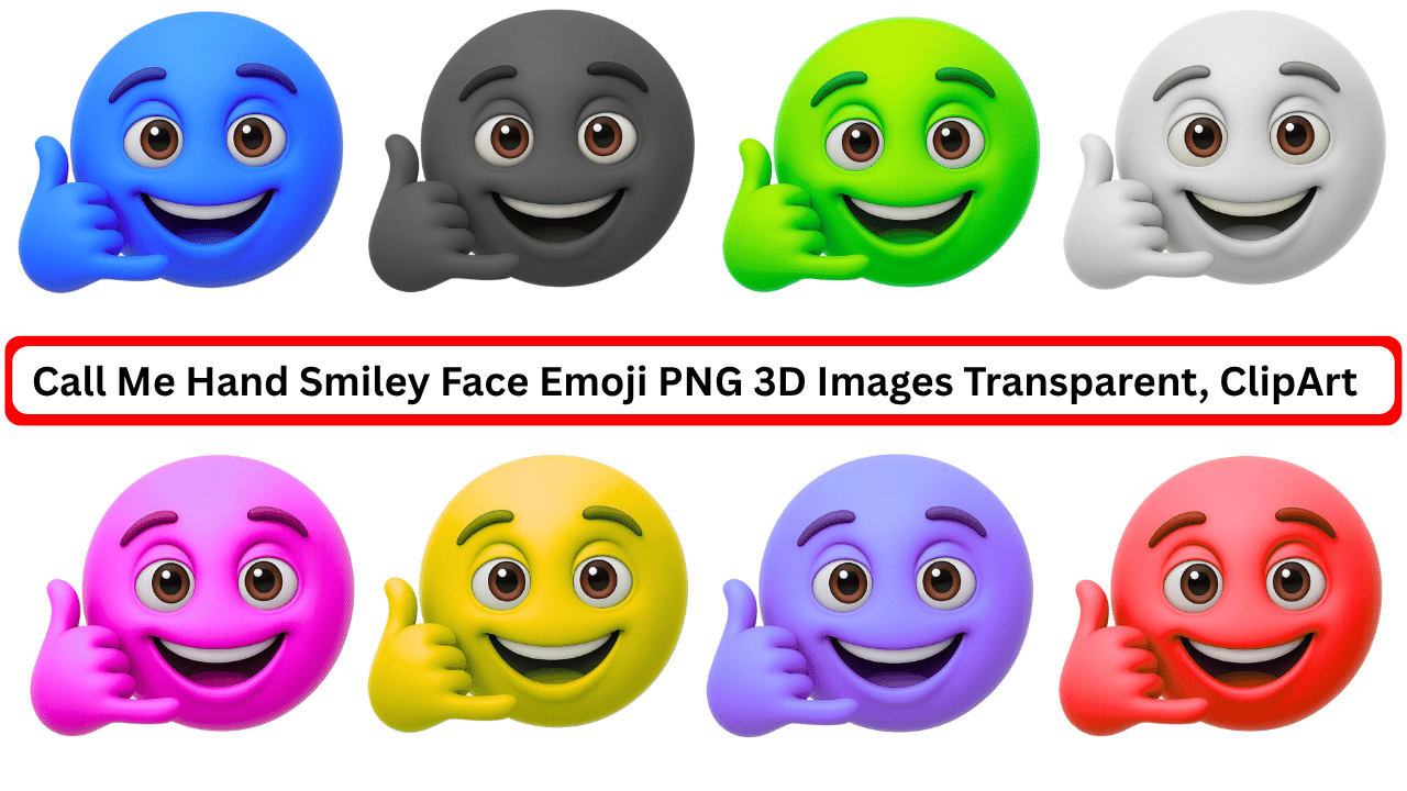 multiple colorful smiley face emojis with call me hand gesture in 3D transparent clipart