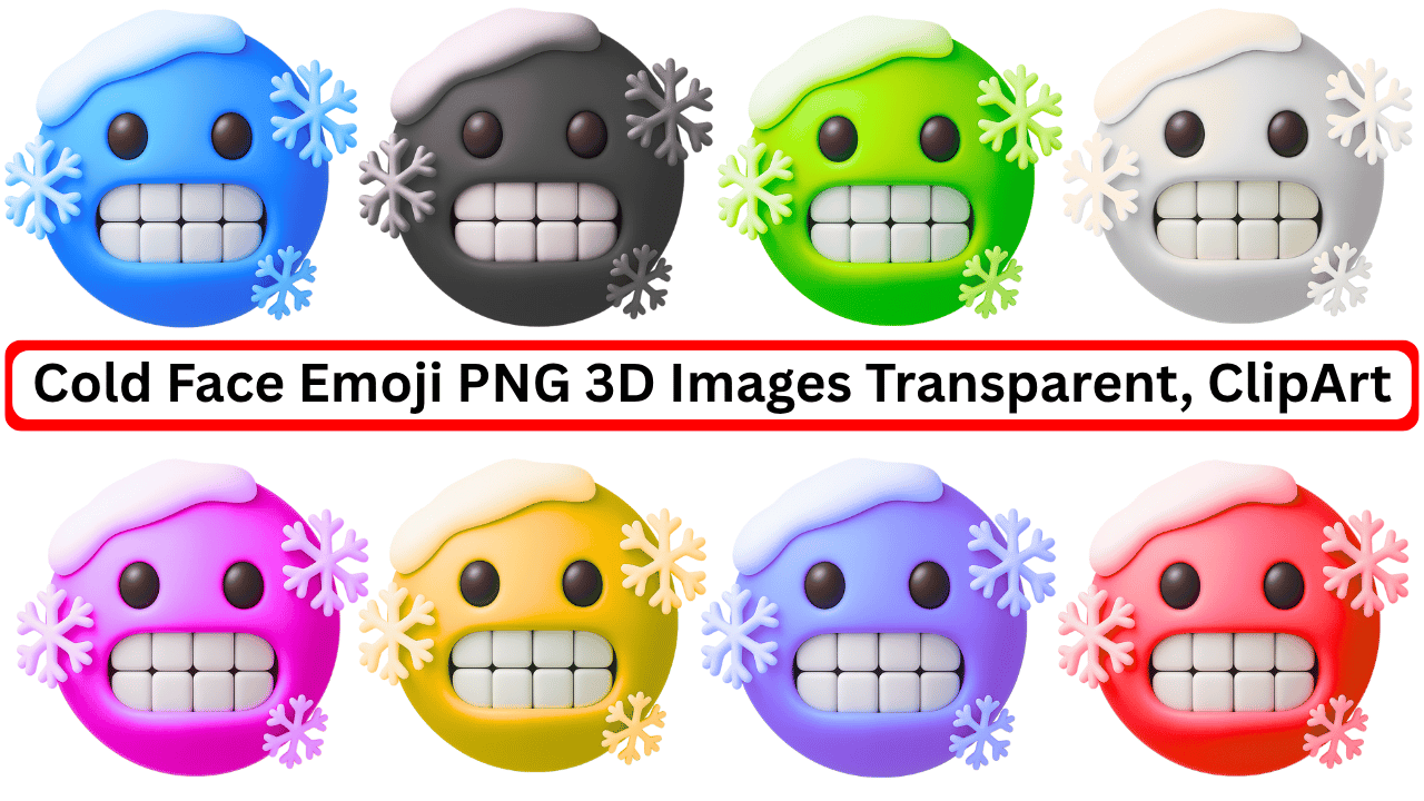 3D cold face emoji collection in multiple colors with snowflakes and icy expressions